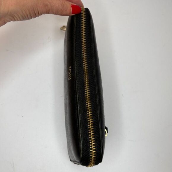 FOSSIL Sydney Zip Around Black Wallet Leather Gold Detail Designer - Picture 6 of 8